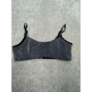 Hello Miss Crop Top Women's Silver Black Glitter Size M Adjustable Straps